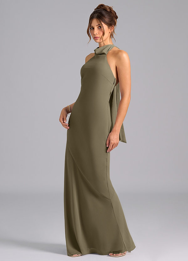 Azazie Velli Bridesmaid Dresses Willow Green Mermaid Bow Chiffon Dress image1
