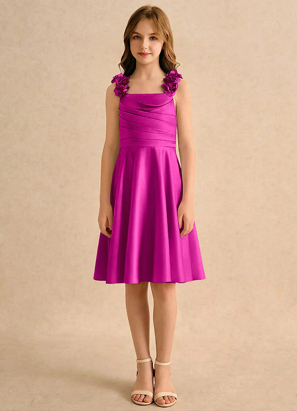 Azazie Resa Girls Formal Sukienki dla dziewczynek sypiących kwiaty Linia A Pofałdowany Matowy satynowy Długość do kolan Sukienka image1