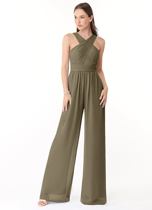 Azazie Berdie Robes de demoiselle d'honneur Combinaison en Mousseline de soie Dos nu Vert Saule image1