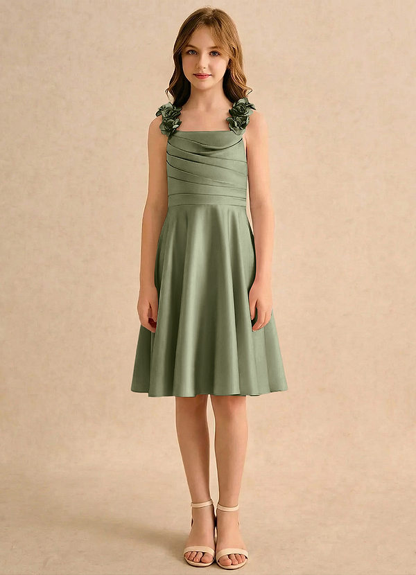 Azazie Resa Girls Formal Sukienki dla dziewczynek sypiących kwiaty Linia A Pofałdowany Matowy satynowy Długość do kolan Sukienka image1