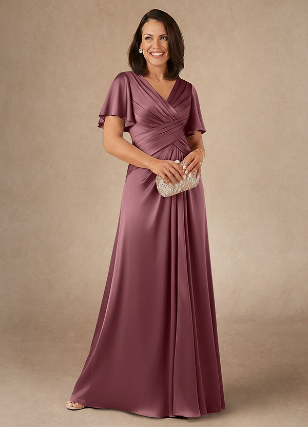 Emmeline Mother of the Brides Dresses Desert Rose A-Line Pleated Stretch Satin Dress image1