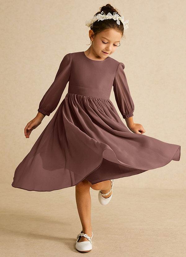 Azazie Lolo Flower Girl Dresses Espresso A-Line with Sleeves Chiffon Dress image1