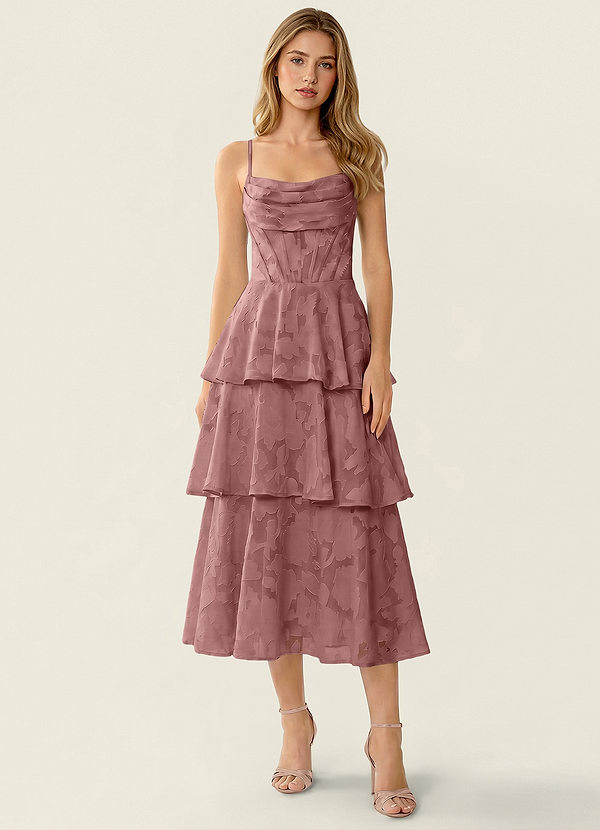 Gabriddy Dusty Pink Jacquard Ruffles Corset Maxi Dress image1