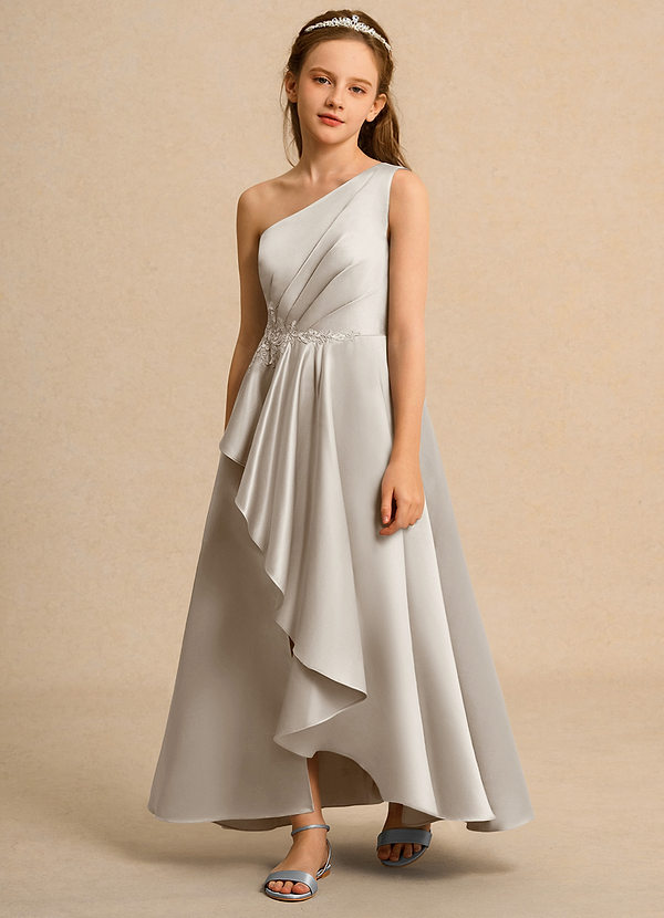 Azazie Taffy Junior Formal Vestidos de Niña de Flores Vestido de Escarcha de Satin Mate de Corte En A con Encaje image1