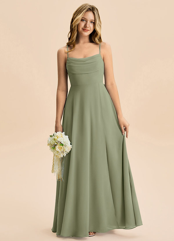 Azazie Bear Junior Pistachio A-Line Pleated Chiffon Dress image1