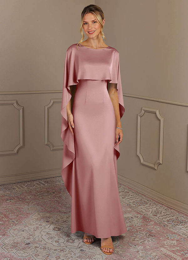 Azazie Eli Mother of the Brides Dresses Dusty Rose Sheath Boatneck Stretch Satin Dress image1