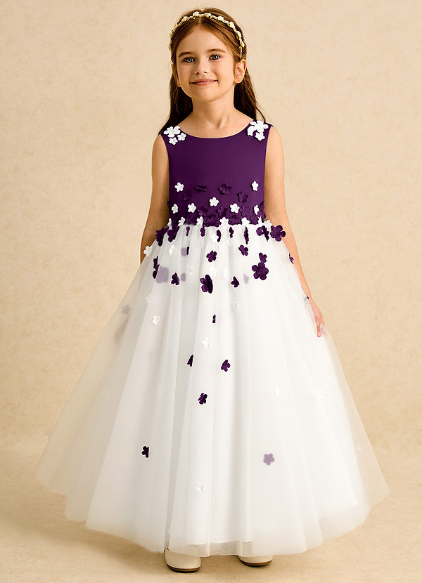 Azazie Eleni Blumenkinder Kleider Ballkleid Schleifen Tüll Kleid Elfenbein Traube image1