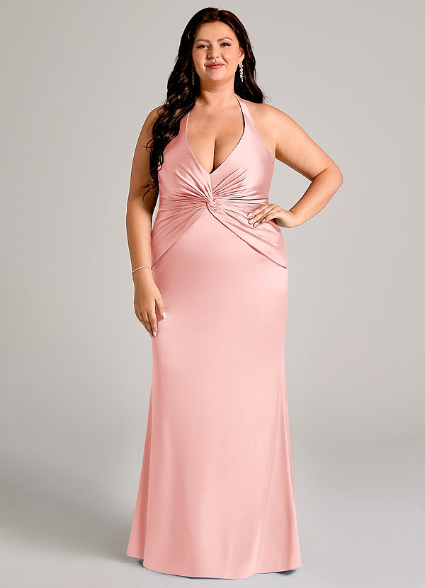 Azazie Valerie Bridesmaid Dresses Powder Pink Mermaid Pleated Stretch Satin Dress image1