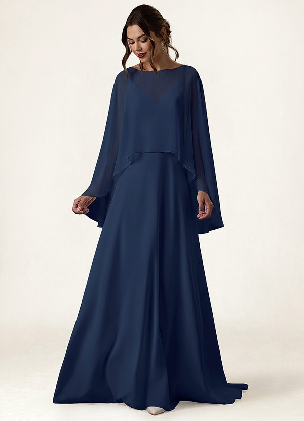 front Azazie Matching Color Chiffon High Low Sheer Cape