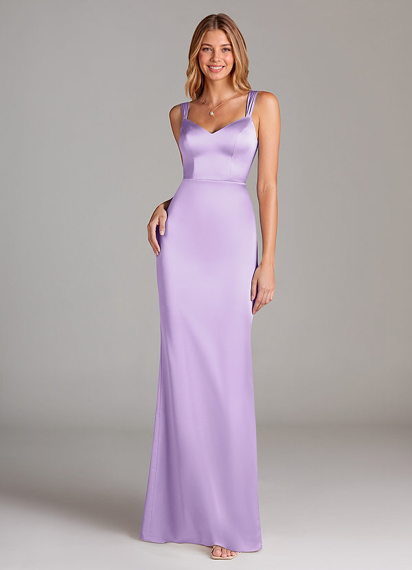 Azazie Denice Bridesmaid Dresses Lilac Sheath Pleated Stretch Satin Dress image1