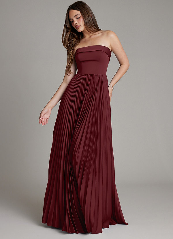 Azazie Mariana Bridesmaid Dresses Cabernet A-Line Pleated Stretch Satin Dress image1