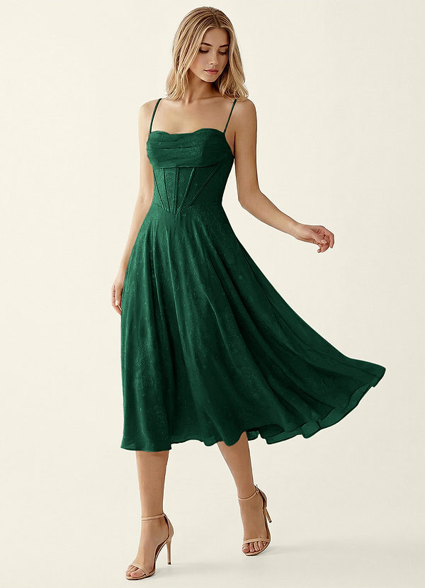 Verena Vert Foncé Robe de fin d'études midi trapèze en jacquard image1