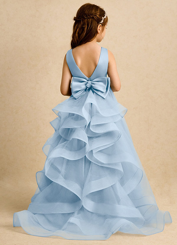 Azazie Lior Abiti da Ragazza di Fiori Abito Principessa in Tulle Plissettato Azzurro Polvere image1