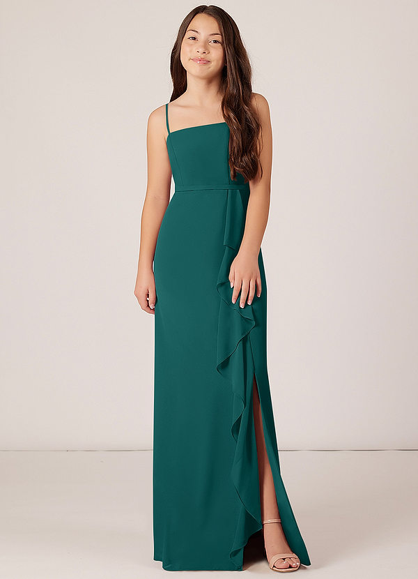 Azazie Kaylee Junior Peacock A-Line with Belt Chiffon Dress image1