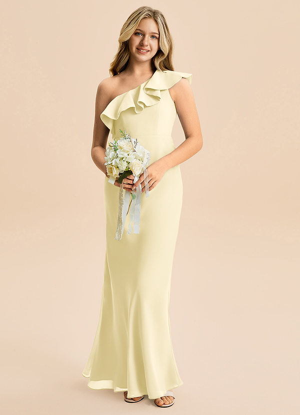 Azazie Alissa Junior Lemon Sorbet Mermaid Ruched Chiffon Dress image1