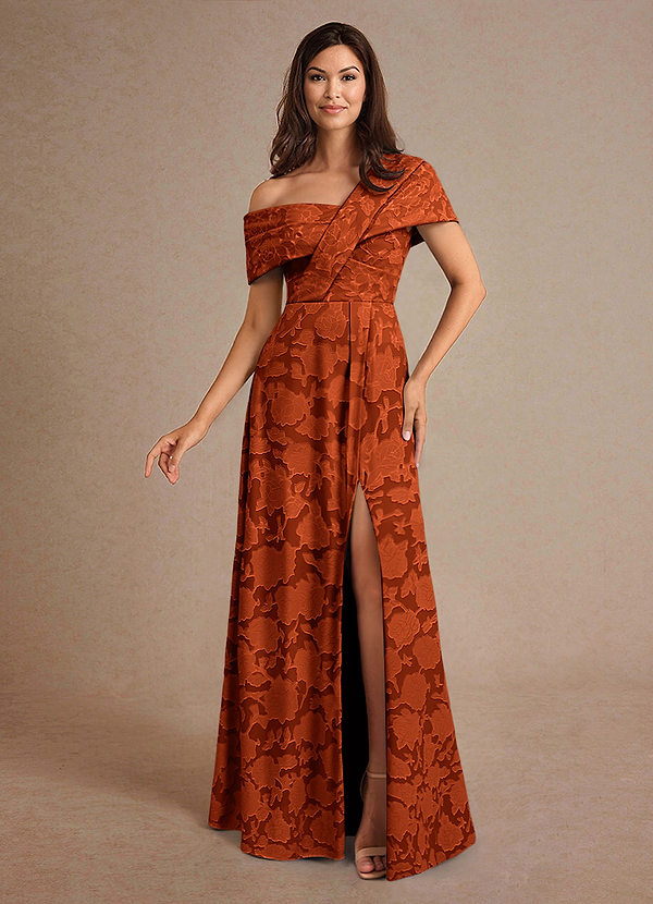 Azazie Milton Mother of the Brides Dresses Paprika A-Line Pleated Floral Burnout Dress image1