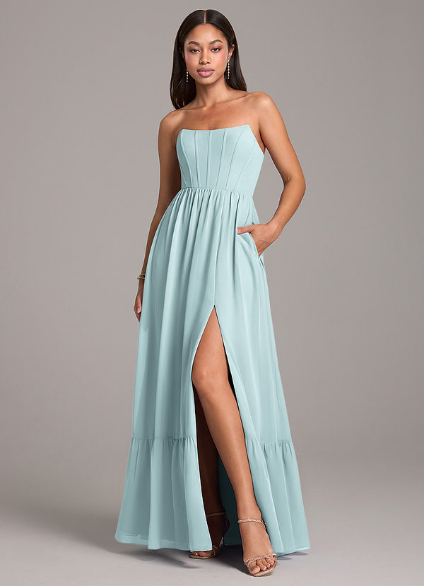 Azazie Kailee Brautjungfernkleider A-Linie mit Taschen Chiffon Kleid Nebel image1