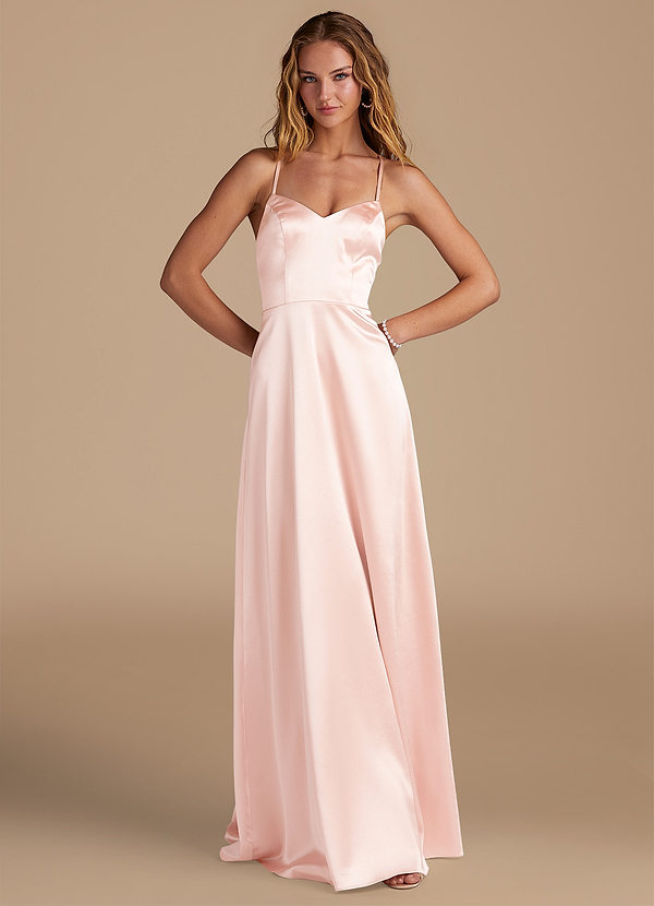 Azazie Mei Bridesmaid Dresses Rose Gold A-Line Metallic Satin Dress image1
