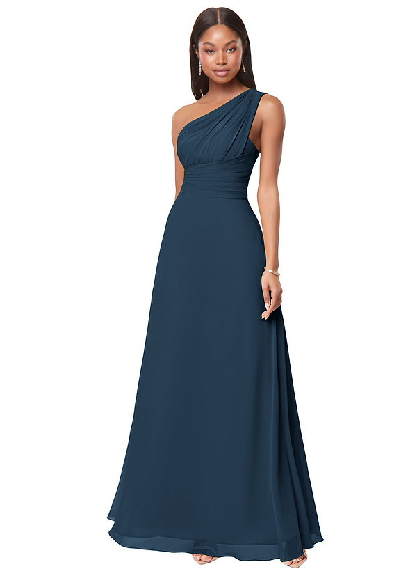 Azazie Ashley Bridesmaid Dresses Dark Navy A-Line Ruched Chiffon Dress image1