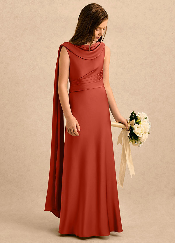 Azazie Sanah Girls Formal Blommflicksklänningar Klänning A-Line i Stretch Satin Plisserad image1