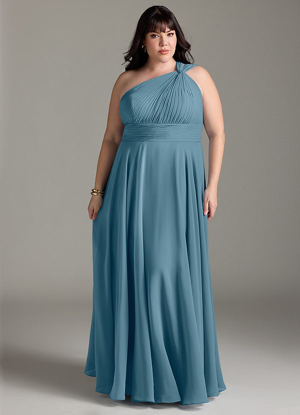 Azazie Charlize Robes Demoiselle d'honneur Robe Trapèze en Mousseline de soie Une épaule Bermude image1