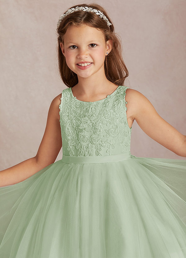 Azazie Calla Robes de Fillette d'Honneur Robe Princesse en Tulle Dentelle Vert Sauge image1