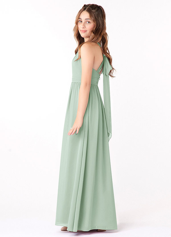 Azazie Jaylah Junior Agave A-Line Ruched Chiffon Dress image1