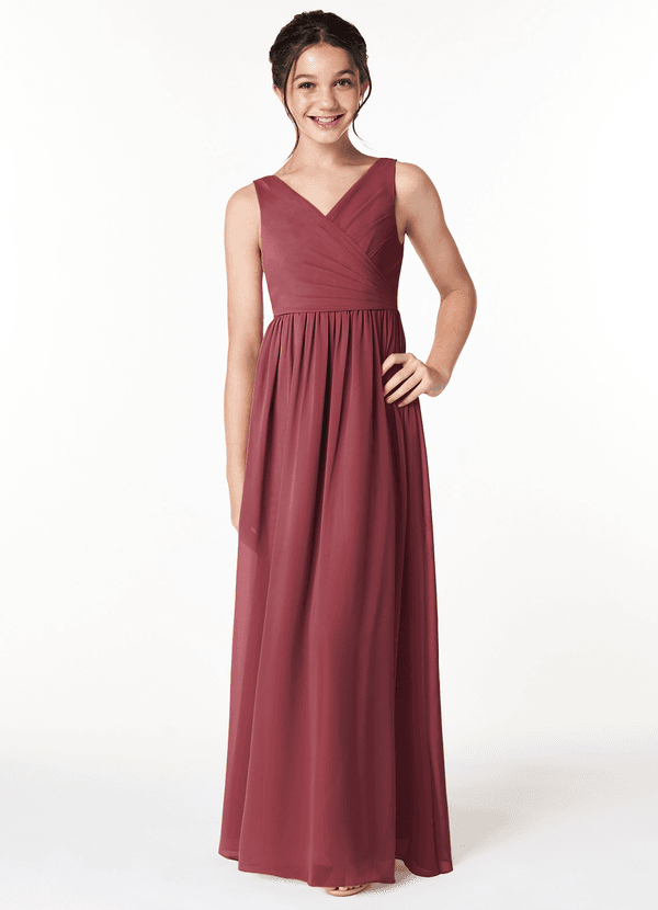Azazie Sawyer Junior Merlot A-Line Pleated Chiffon Dress image1