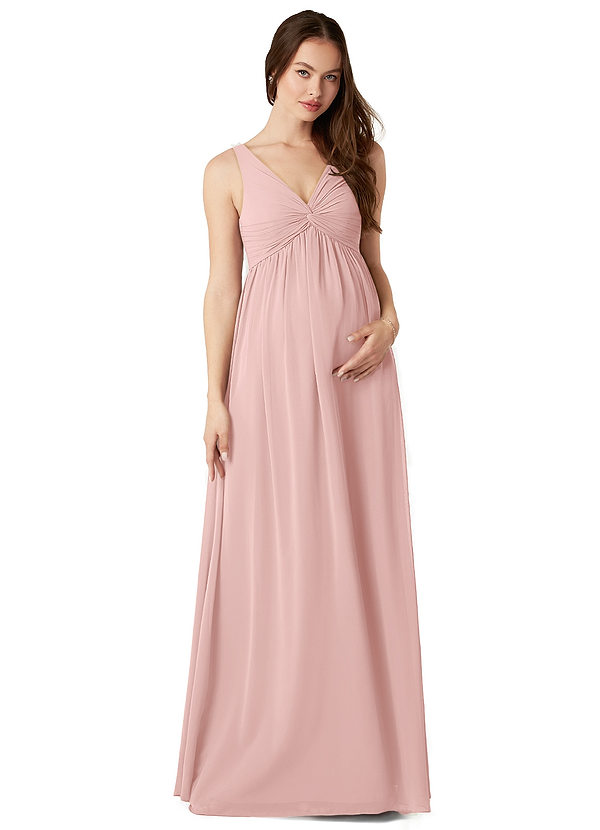 Azazie Yetta Maternity Bridesmaid Dresses A-Line V-Neck Gathered Chiffon Floor-Length Dress image1