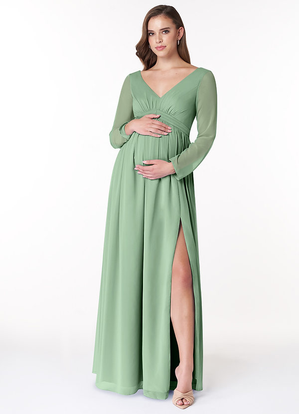Azazie Teton Vestidos de dama de honor de maternidad Vestido de Corte En A Manga larga Hasta el suelo Gasa image1