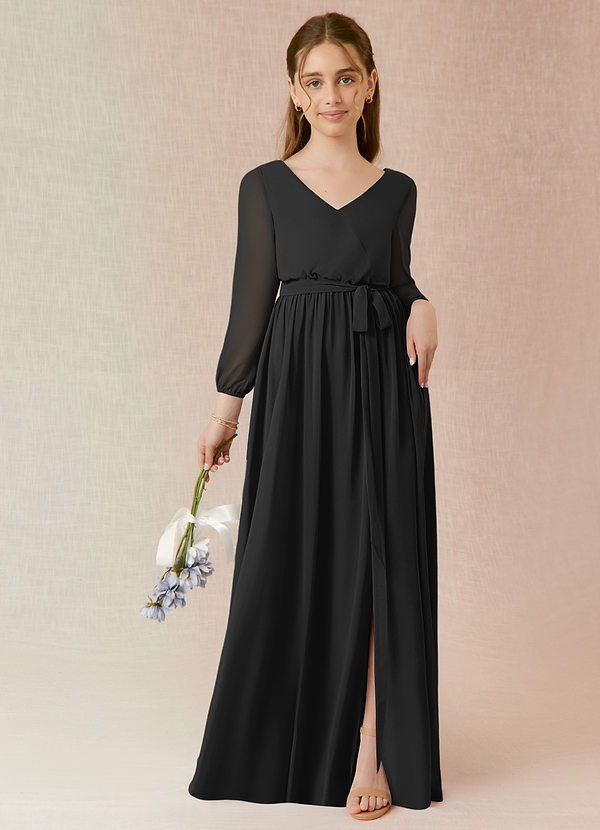 Azazie Angelica Junior Abito A-Line in Chiffon Plissettato Nero image1