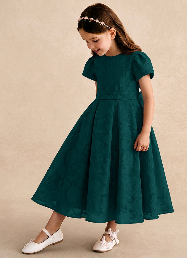 Azazie Princes Blumenkinder Kleider A-Linie Plissee Blumen-Burnout Kleid Kiefer image1
