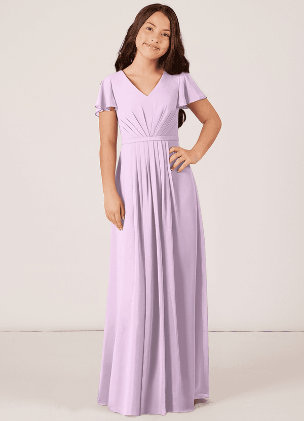 Azazie Peony Junior Robe Trapèze en Mousseline de soie Plissée Frostiges Flieder image1