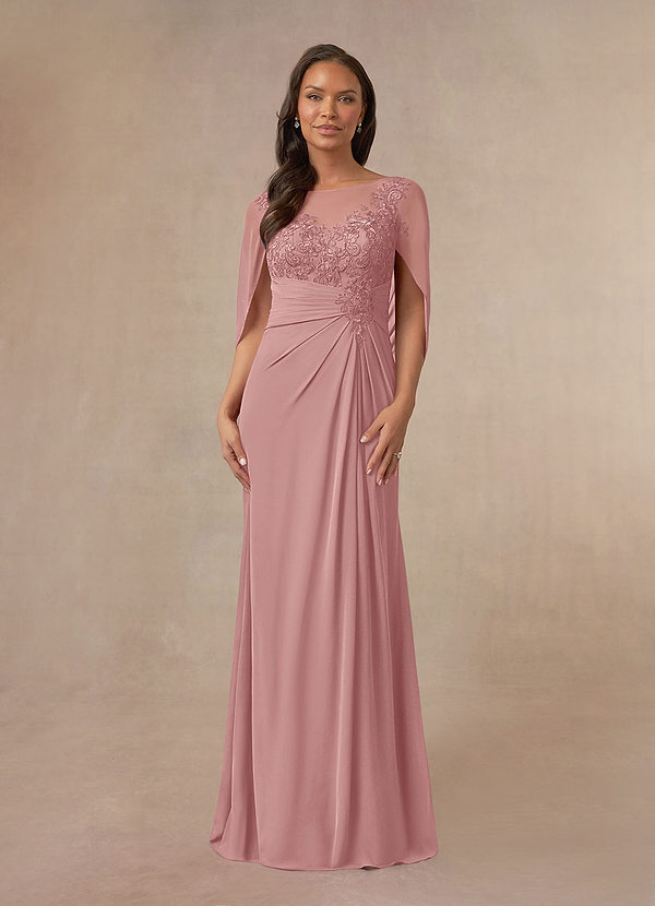 Azazie Hera Vestidos para la madre de la novia Vestido Rosa Polvorienta de Gasa de Corte en A con Capa de encaje image1