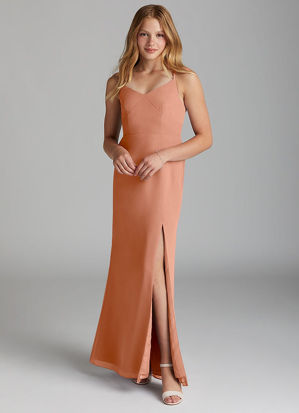 Azazie Becca Junior Champagne Rose Mermaid Chiffon Dress image1
