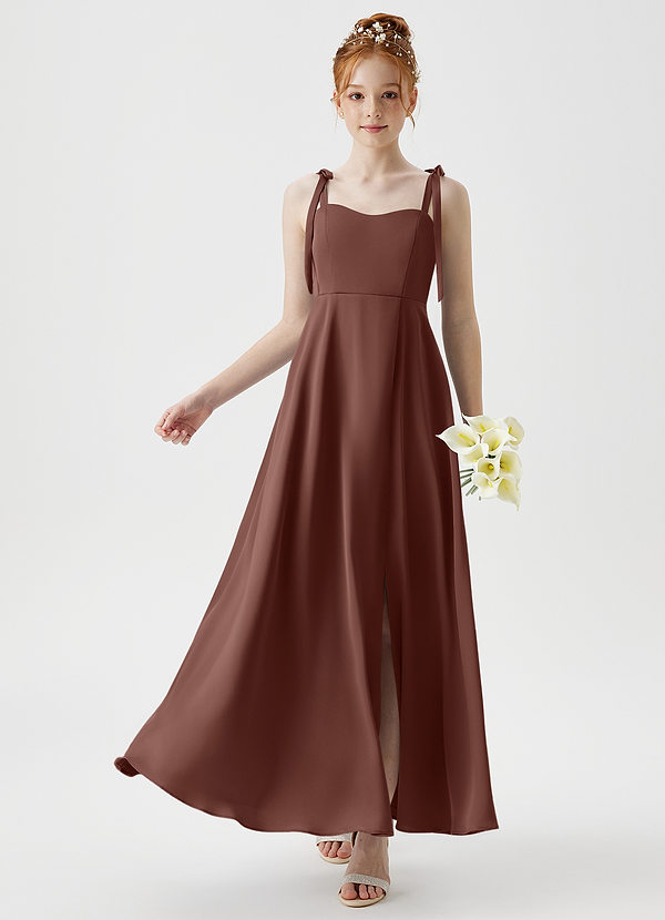 Azazie Rosey Junior A-Linie Herzausschnitt Stretch-Satin Kleid Espresso image1