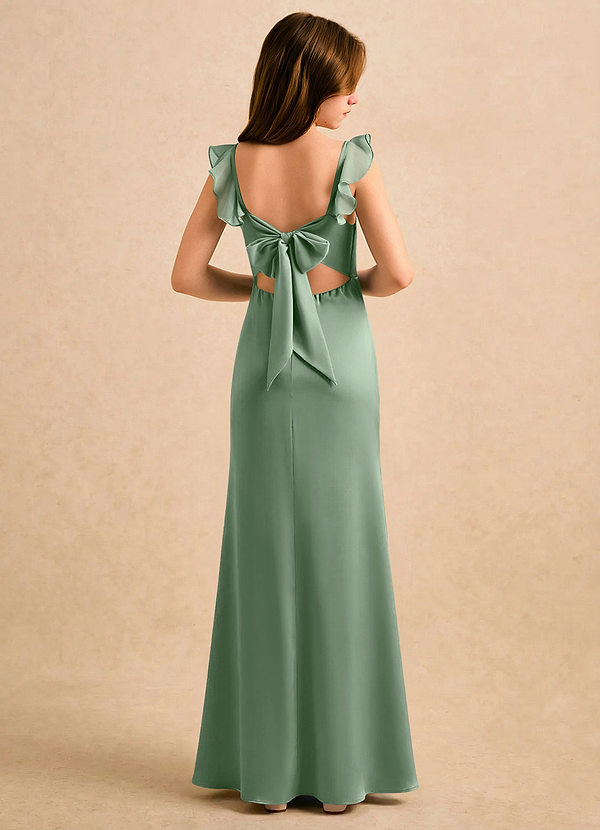 Azazie Novalie Girls Formal Flower Girl Dresses Matcha Mermaid Bow Stretch Satin Dress image1