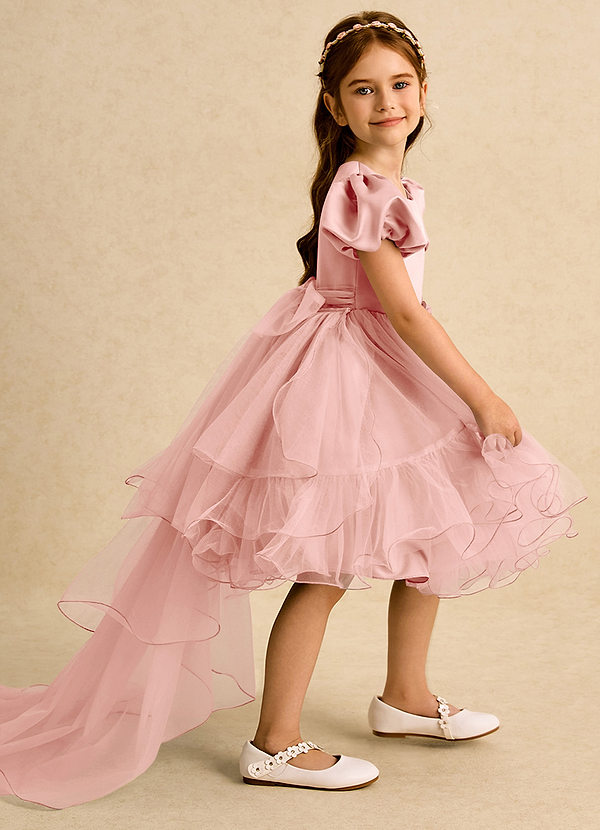 Azazie Cocoa Abiti da Ragazza di Fiori Abito Principessa in Tulle Plissettato Rosetta image1