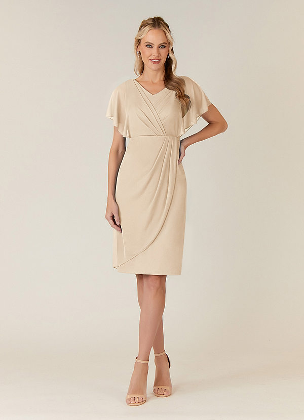 Azazie Waverly Robe Mère de la Mariée & du Marié Robe Fourreau en Maille Plissée Champagne image1