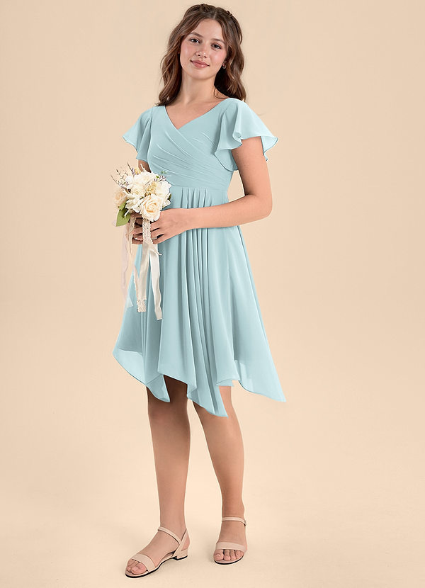 Azazie Janeaurelia Junior Mist A-Line Pleated Chiffon Dress image1