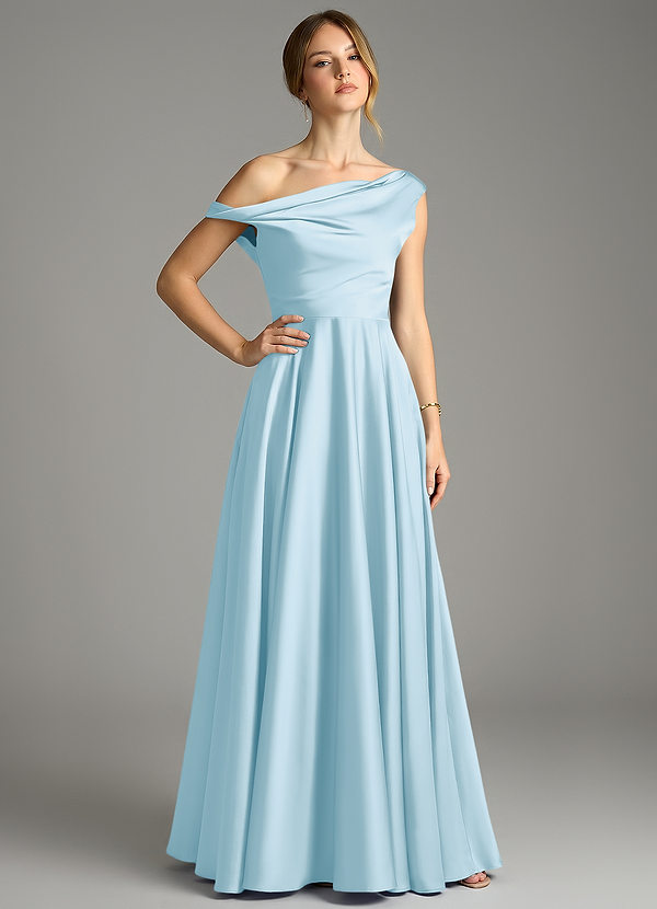 Azazie Xanthe Bruidsmeisjesjurken Jurk van Stretch Satijn met A-Lijn Off the Shoulder Hemelsblauw image1