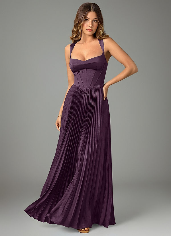 Azazie Avenelle Bridesmaid Dresses Plum A-Line Corset Stretch Satin Dress image1
