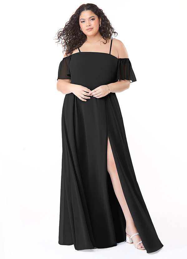 Azazie Sue Vestidos Dama de Honor Vestido de Negro de Gasa de Corte en A Convertible con Vestidos sin tirantes image1