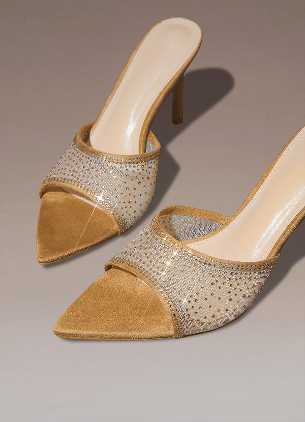 back Pointed Toe Embellished Mesh Mules