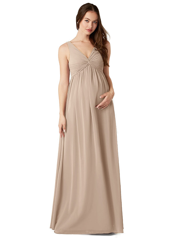 Azazie Yetta Maternity Bridesmaid Dresses Vestido Linha A Plissado Comprimento do chão Chiffon image1