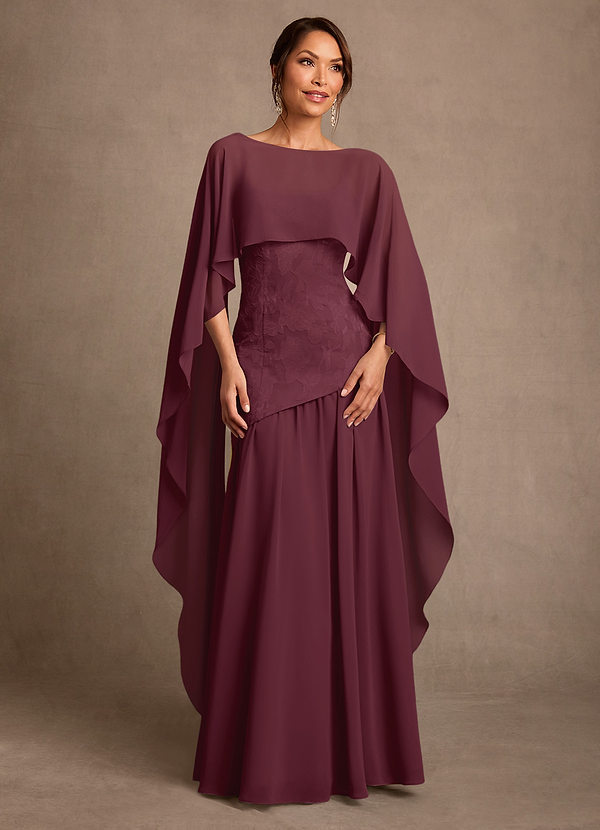 Azazie Flossie Kjoler til brudens mor A-Line Plisseret Chiffon Gulv-længde Kjole image1