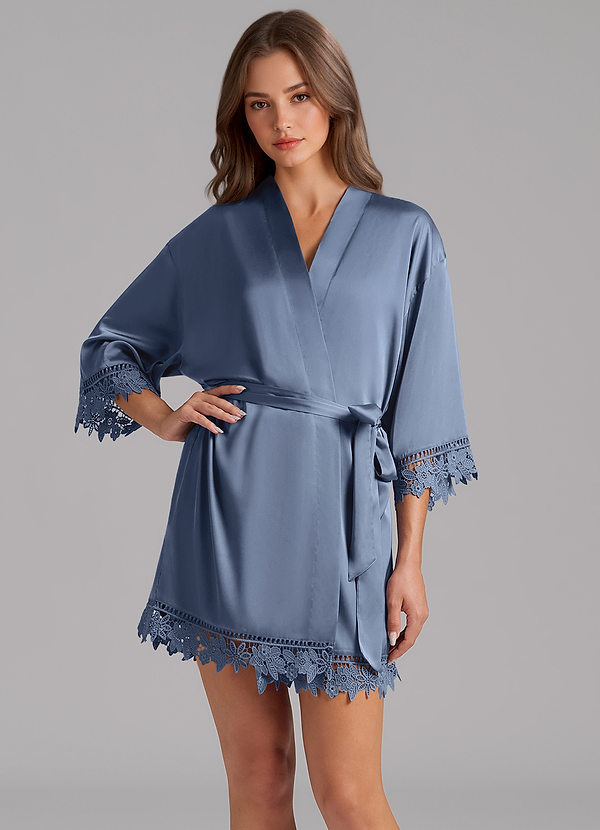 front Matching Color Satin Lace Robe