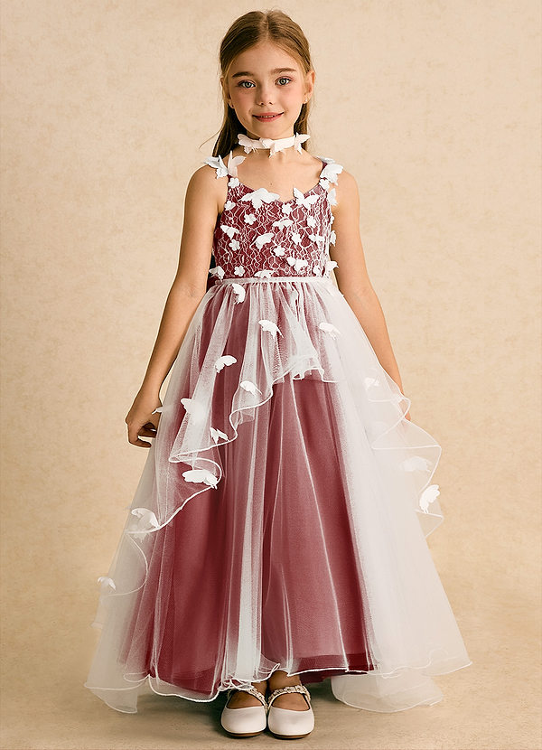 Darlina Flower Girl Dresses Ivory Rust Ball-Gown Lace Tulle Dress image1