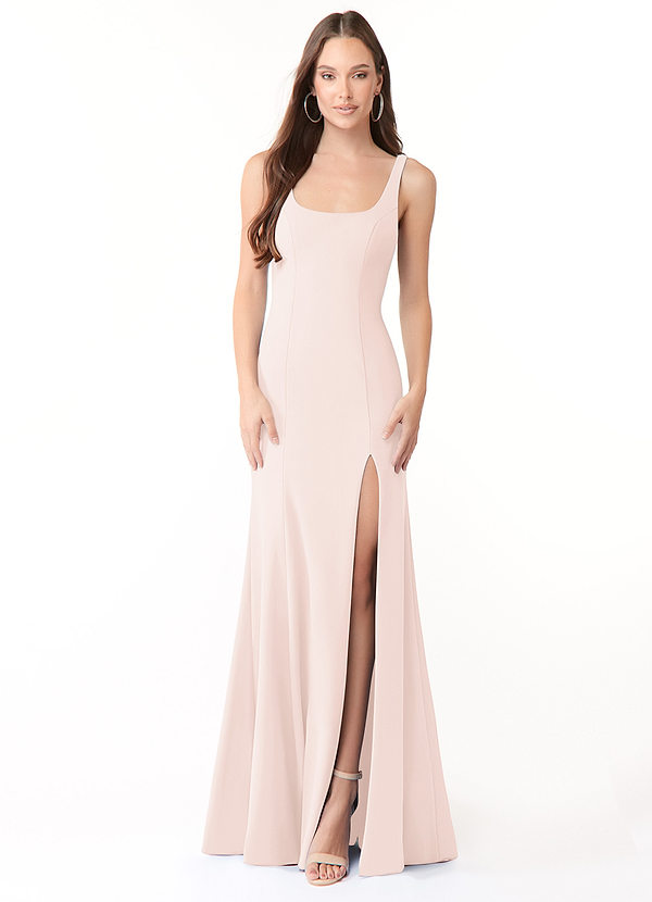 Azazie Arwen Bridesmaid Dresses Blushing Pink Sheath Side Slit Stretch Crepe Dress image1