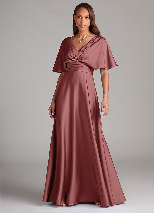 Azazie Pamela Robes Demoiselle d'honneur Robe Trapèze en Satin extensible Plissée Améthyste image1